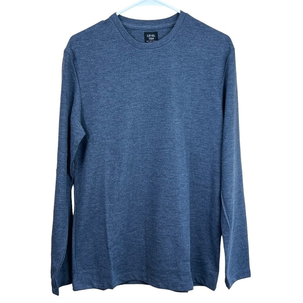 Level Ten Men's Small Knit‎ Long Sleeve Crew Neck Pullover Shirt Gray Blue NWT